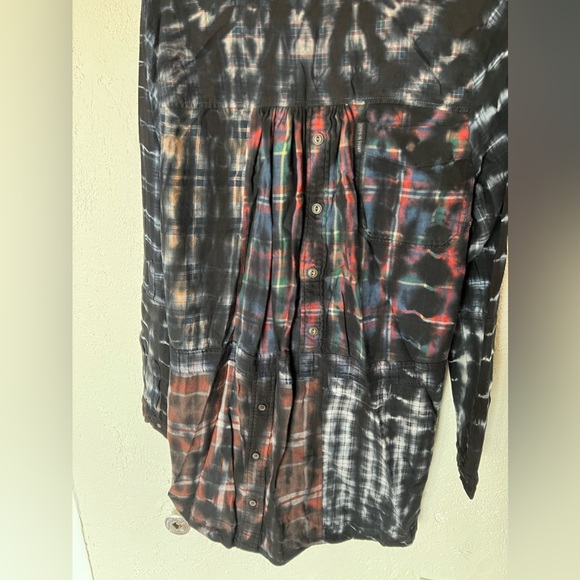 Anthropologie Burning Torch Plaid Tie Dye Burnout Button Down Tunic Dress - Picture 12 of 16